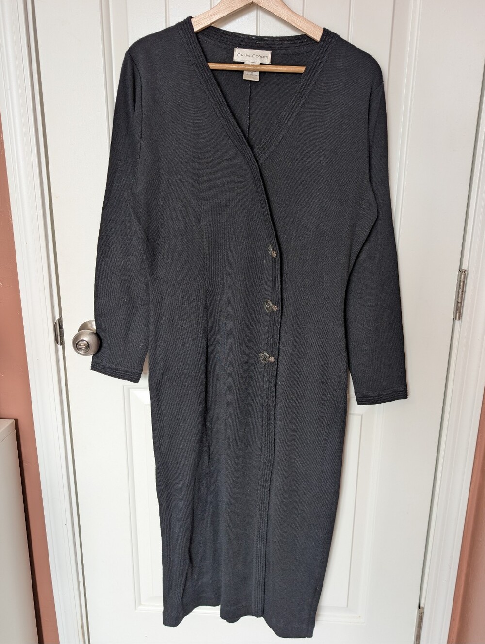 Vintage Casual Corner Fitted Knit Wool Blend Midi Dress Women’s Medium Black
